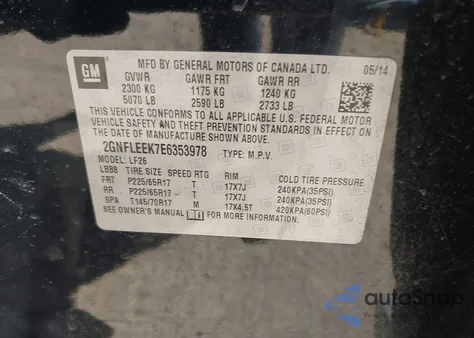 2014 Chevrolet Equinox Ls from USA, damaged, VIN 2GNFLEEK7E6353978